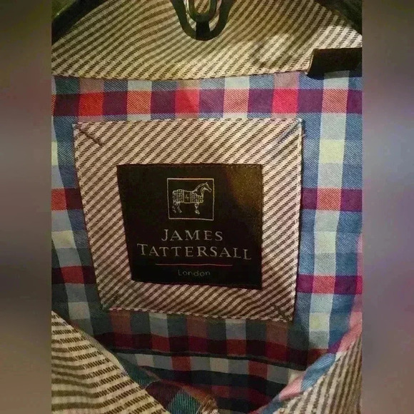 James Tattersall London Men's Button-Up Shirt Plaid Collared Blue Size XL - Picture 2 of 3